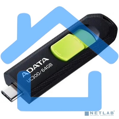 Флешка USB ADATA UC300 (ACHO-UC300-64G-RBK/GN), 64Gb, Type-C USB 3.2, R/W 100/30, черный / зеленый