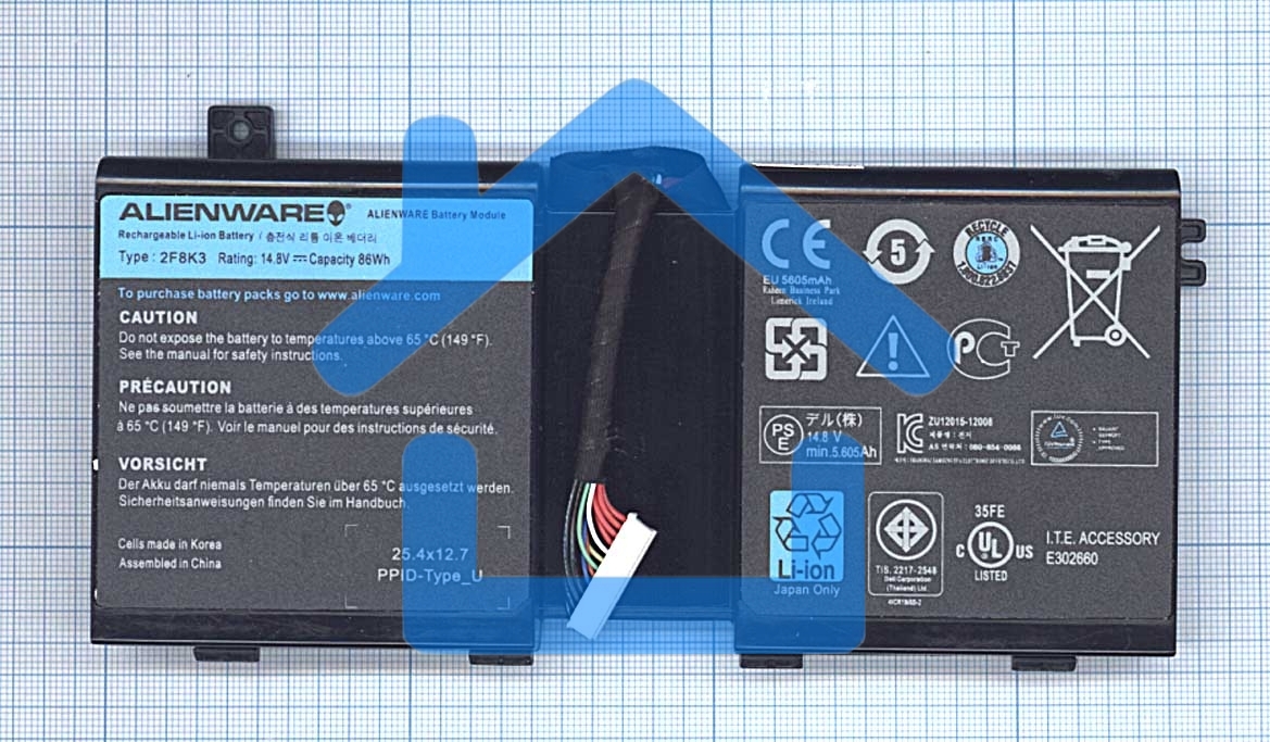 Аккумуляторная батарея для ноутбука Dell Alienware M17x R5 14.8V 86Wh 2F8K3 черный