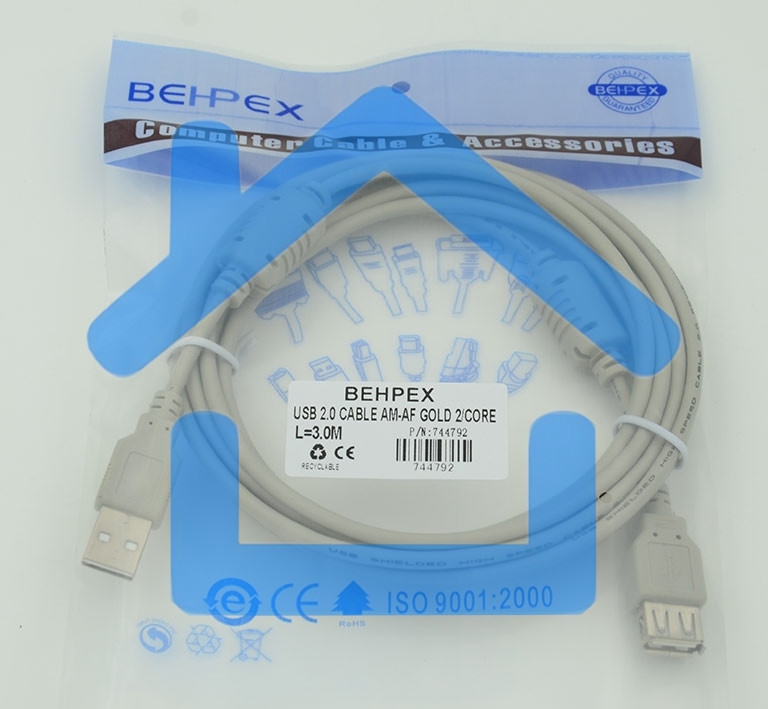 Кабель-удлинитель 744792 USB A(m) USB A(f) 3м феррит.кольца серый