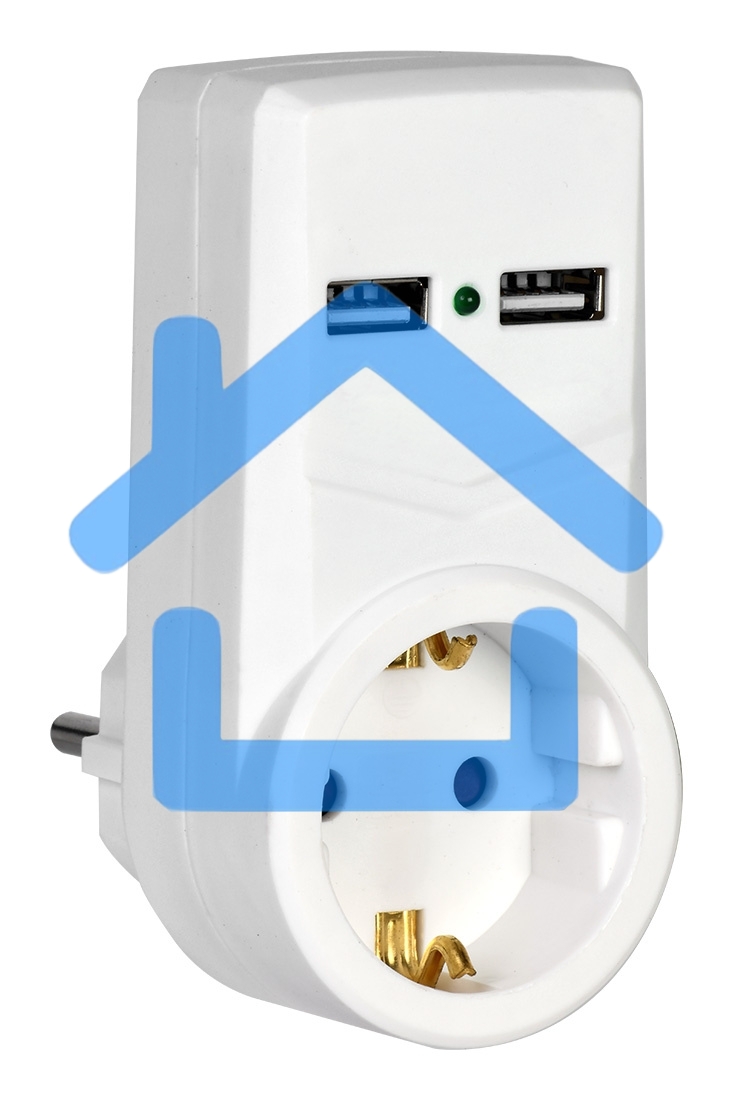 белый адаптер Т-01/01 1 место 2P+PE 16А 2хUSB 2,1A IEK