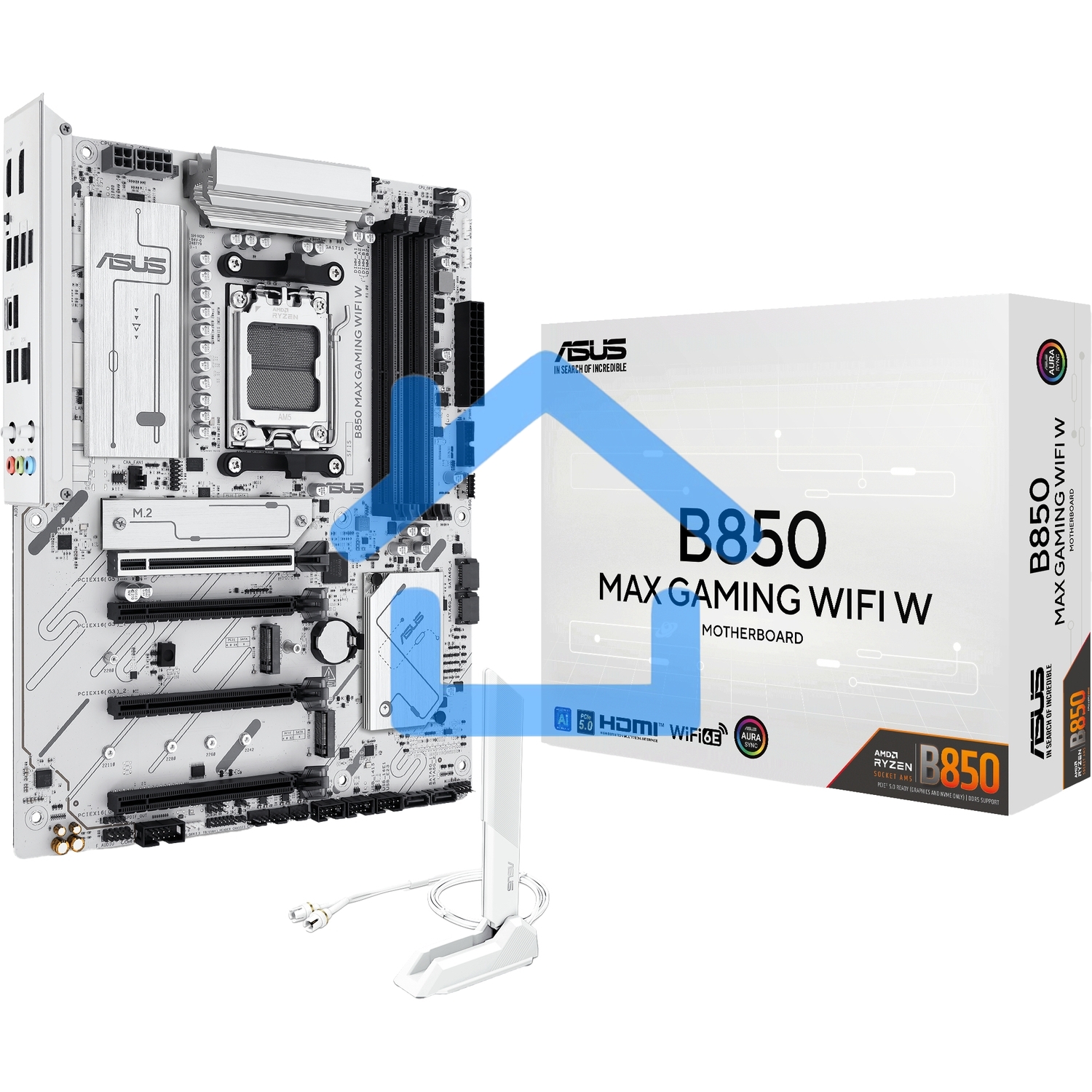 Материнская плата ASUS B850 MAX GAMING WIFI W, AM5, AMD B850, 4xDDR5, 4xSATA, 3xM.2, 1xPCIe 5.0 x16, 1xPCIe 4.0 x4, 2xPCIe 3.0 x1, 1xDisplayPort, 1xHDMI, 1x2.5Gb LAN, Wi-Fi 6E, Bluetooth 5.3, 1xUSB-C 10Gbps, 3xUSB-A 10Gbps, 2xUSB-A 5Gbps, 2xUSB-A 2.0, 3x3