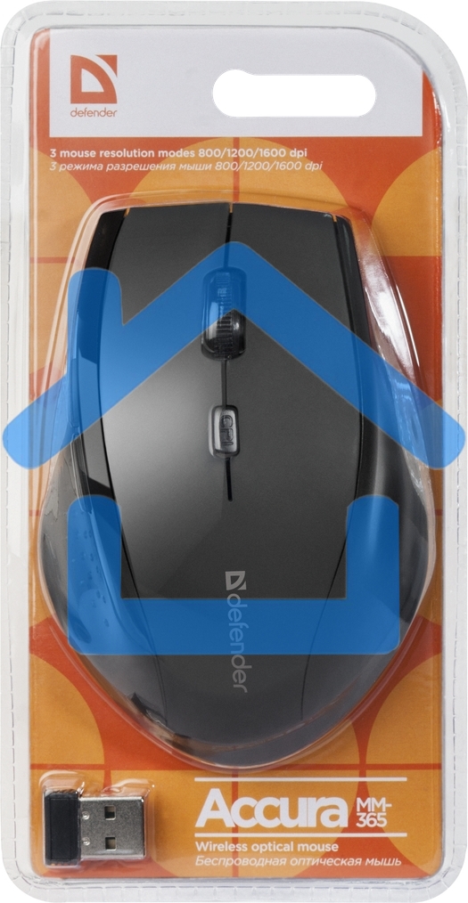 Мышь беспроводная Defender Accura MM-365 черный, 1600 dpi, радиоканал, USB, кнопки - 6