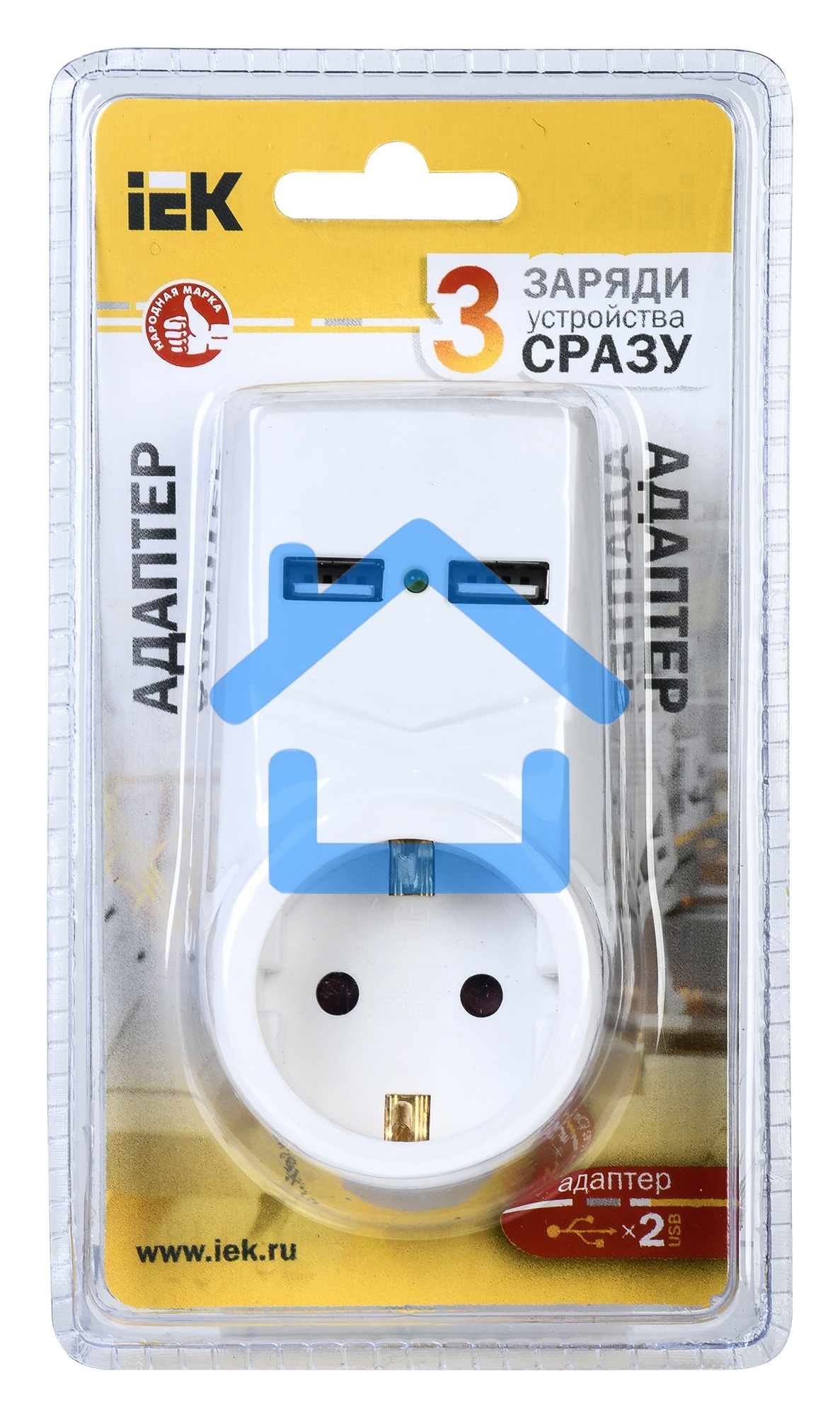 белый адаптер Т-01/01 1 место 2P+PE 16А 2хUSB 2,1A IEK