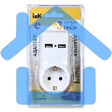 белый адаптер Т-01/01 1 место 2P+PE 16А 2хUSB 2,1A IEK