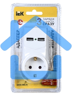 белый адаптер Т-01/01 1 место 2P+PE 16А 2хUSB 2,1A IEK