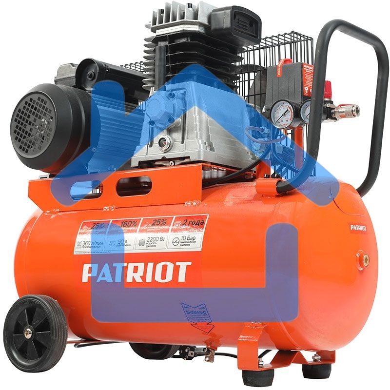 Компрессор Patriot поршневой ременной PTR 50-360I, 360 л/мин, 10 бар, 2200 Вт, 50 л, быстросъемный 1/4