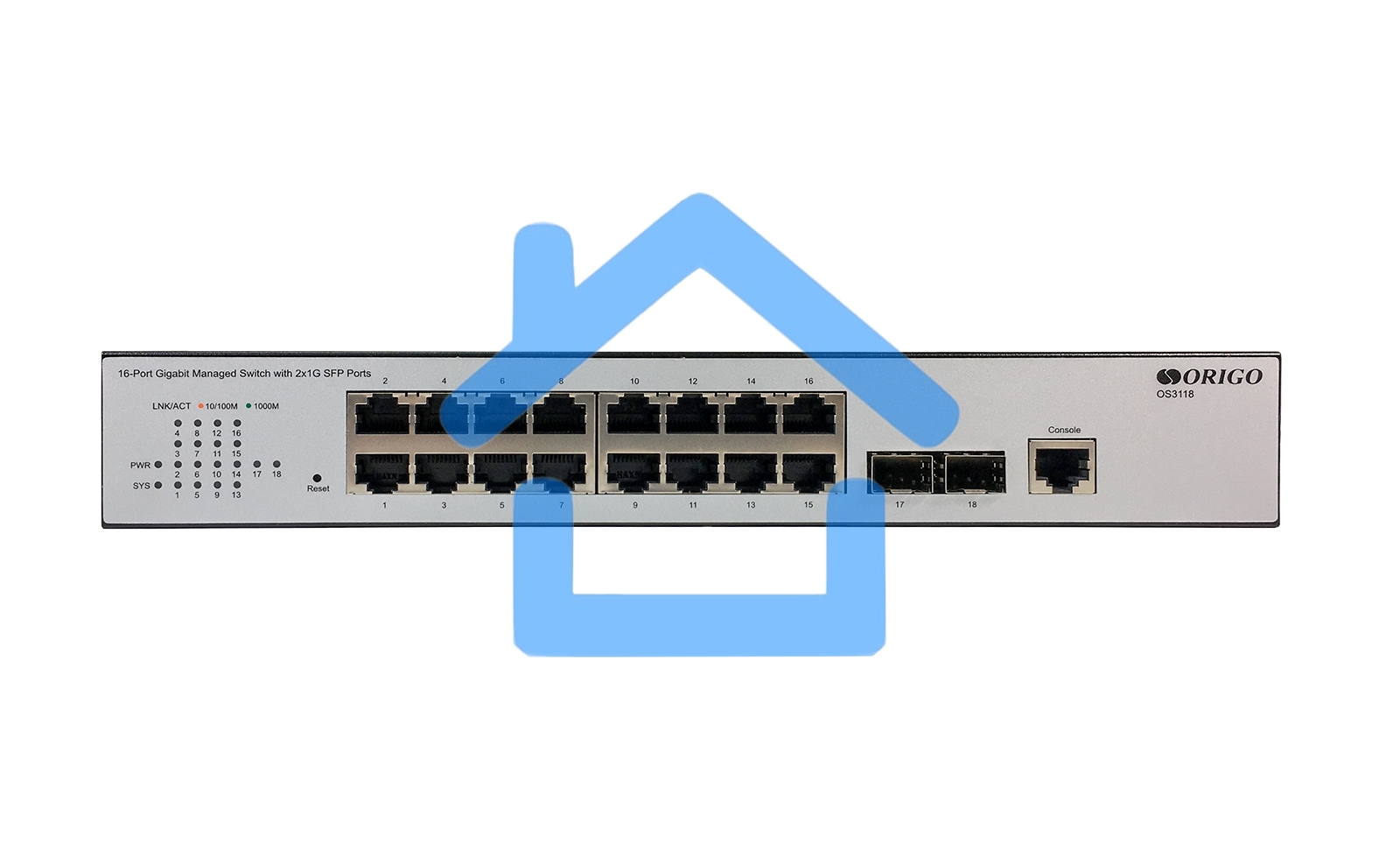 Коммутатор Управляемый L2 16x1000Base-T, 2x1000Base-X SFP, консольный порт RJ-45, комплект для установки в 19