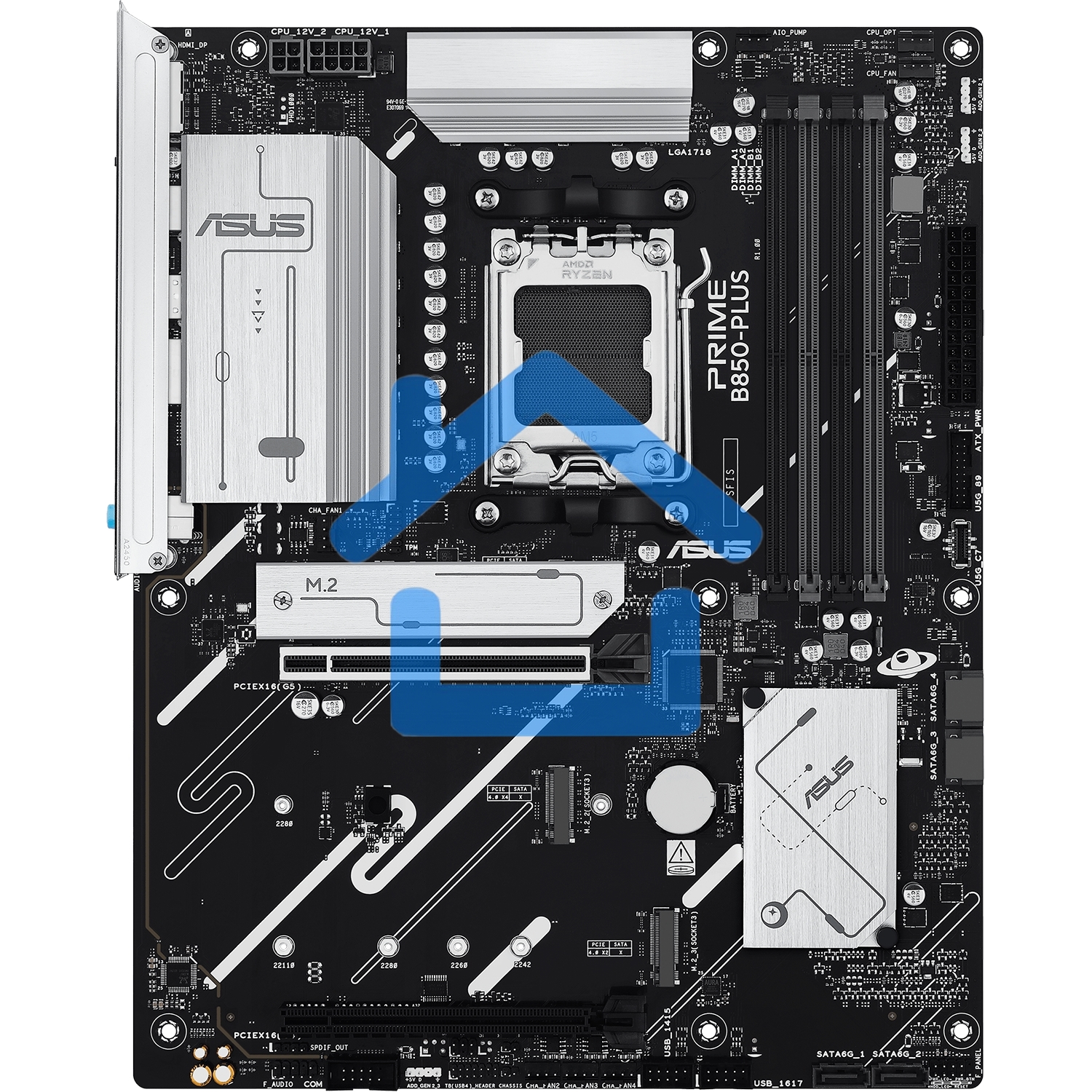 Материнская плата ASUS PRIME B850-PLUS, AM5, AMD B850, 4xDDR5, 4xSATA, 3xM.2, 1xPCIe 5.0 x16, 1xPCIe 4.0 x16, 1xDP, 1xHDMI, 1x2.5Gb LAN, 4xUSB-A 10Gbps, 1xUSB-C 10Gbps, 2xUSB-A 5Gbps, 2xUSB-A 2.0, 3x3.5 мм, 7.1, ATX