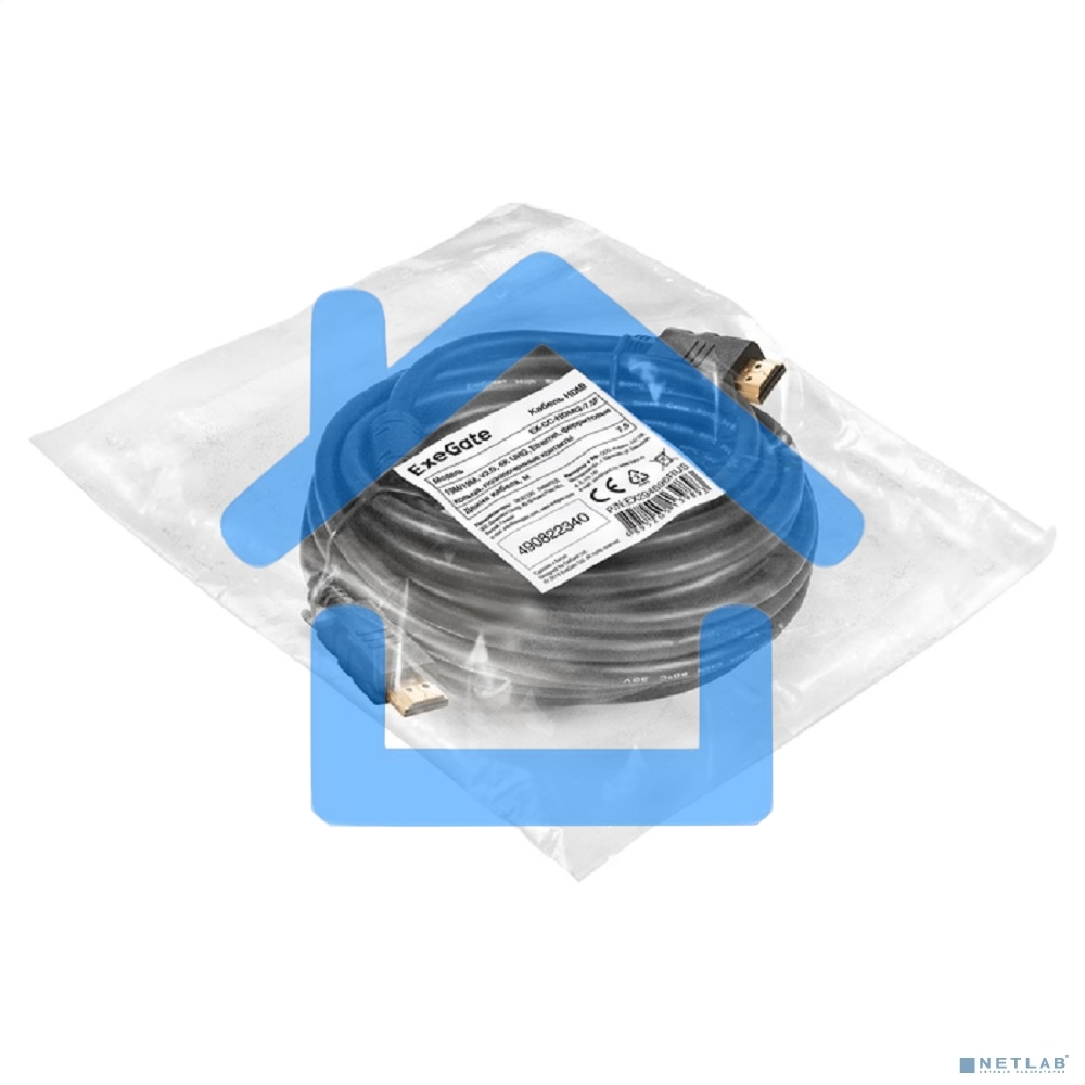 Кабель HDMI ExeGate EX-CC-HDMI2-7.5F (19M/19M, v2.0, 7,5м, 4K UHD, Ethernet, ферритовые кольца, позолоченные контакты)