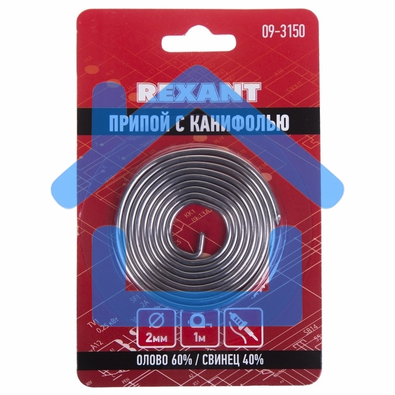 Припой с канифолью ?2.0 мм спираль 1 м (Sn60 Pb40 Flux 2.2 %) блистер 09-3150 Rexant
