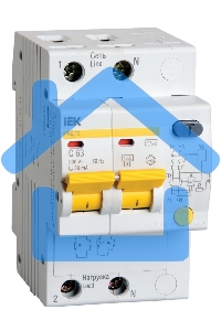 Выключатель автоматический дифференциального тока 2п C 63А 30мА тип AC 4.5кА АД-12 ИЭК MAD10-2-063-C-030