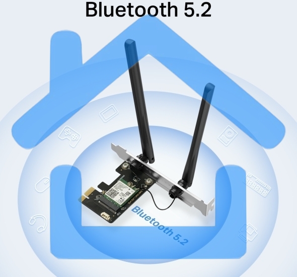 Сетевой адаптер Wi-Fi + Bluetooth Mercusys MA80XE AX3000 PCI Express (ант.внеш.несъем.) 2ант.