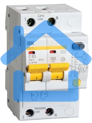 Выключатель автоматический дифференциального тока 2п C 63А 30мА тип AC 4.5кА АД-12 ИЭК MAD10-2-063-C-030