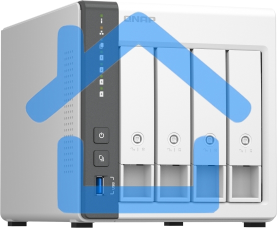 Сетевое хранилище SMB QNAP TS-433-4G NAS 4 HDD trays. ARM 4-core Cortex-A55 2.0GHz, ram 4 Gb (max), 1x1GbE, 1x2.5GbE, 2xUSB 2.0 port,1xUSB 3.2 Gen 1