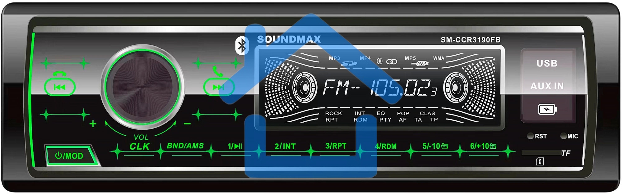 Автомагнитола Soundmax SM-CCR3190FB 1DIN 4x50Вт
