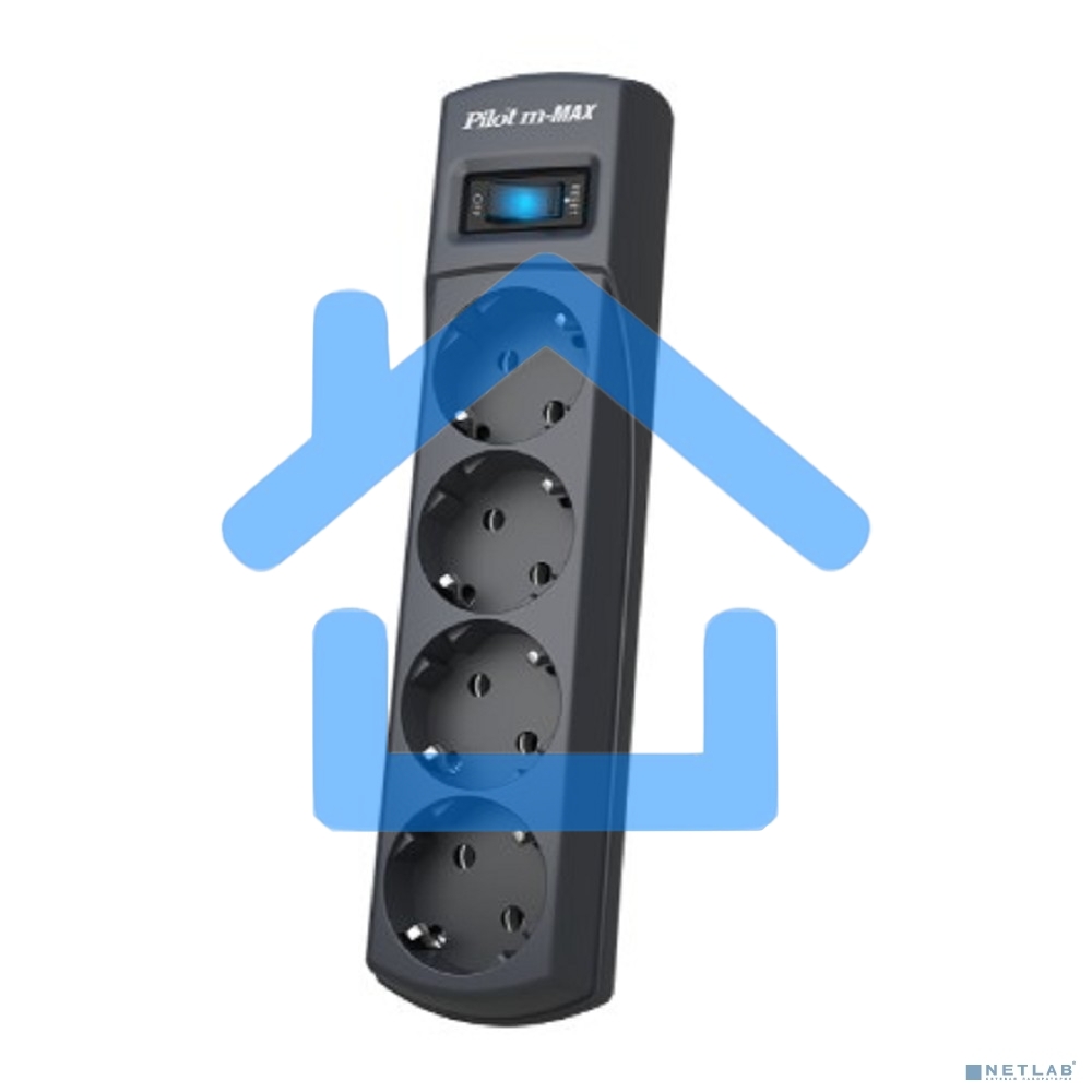 Сетевой фильтр ZIS Pilot m Max 4 розетки (евро с заземлением), 15А/3.3кВа, автомат, 3 м, черный Surge protector Pilot m Max 4 euro outlets, 15А/3.3кВа, 3m, black