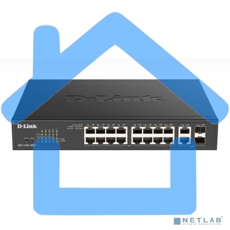 Настраиваемый L2 коммутатор D-Link DGS-1100-18PV2/A3A с 16 портами 10/100/1000Base-T и 2 комбо-портами 1000Base-T/SFP (16 портов PoE 802.3af/at, PoE-бюджет 130 Вт)