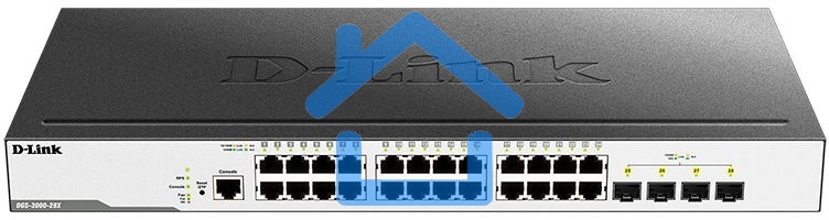 Коммутатор D-Link DGS-3000-28X/B, L2 Managed Switch with 24 10/100/1000Base-T ports and 4 10Gbase-X SFP+ ports.16K Mac address, 802.3x Flow Control, 4K of 802.1Q VLAN, VLAN Trunking, 802.1p Priority Queues, Tra