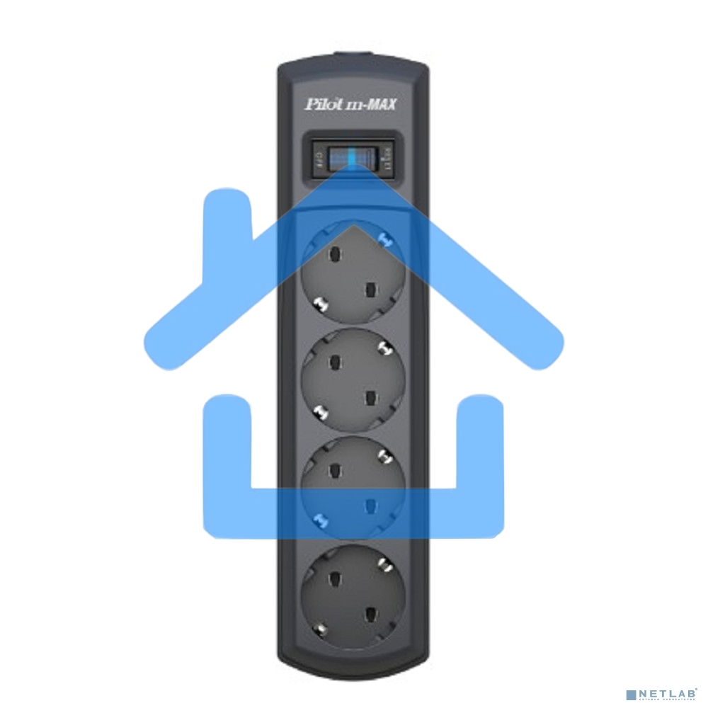 Сетевой фильтр ZIS Pilot m Max 4 розетки (евро с заземлением), 15А/3.3кВа, автомат, 3 м, черный Surge protector Pilot m Max 4 euro outlets, 15А/3.3кВа, 3m, black