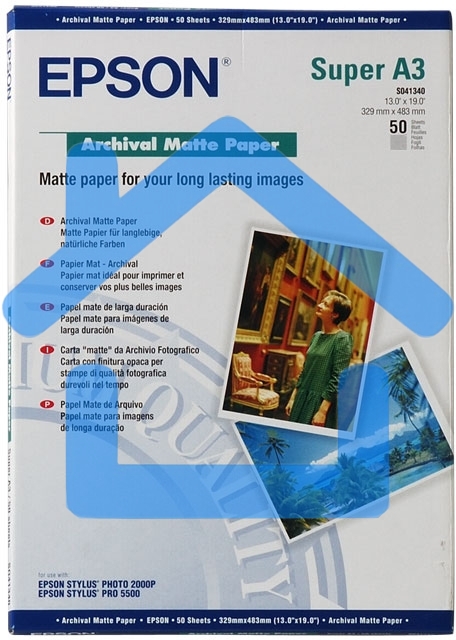 Фотобумага EPSON Архивная Матовая, 192г/м2, A3+(32,9X48,3)/50л.