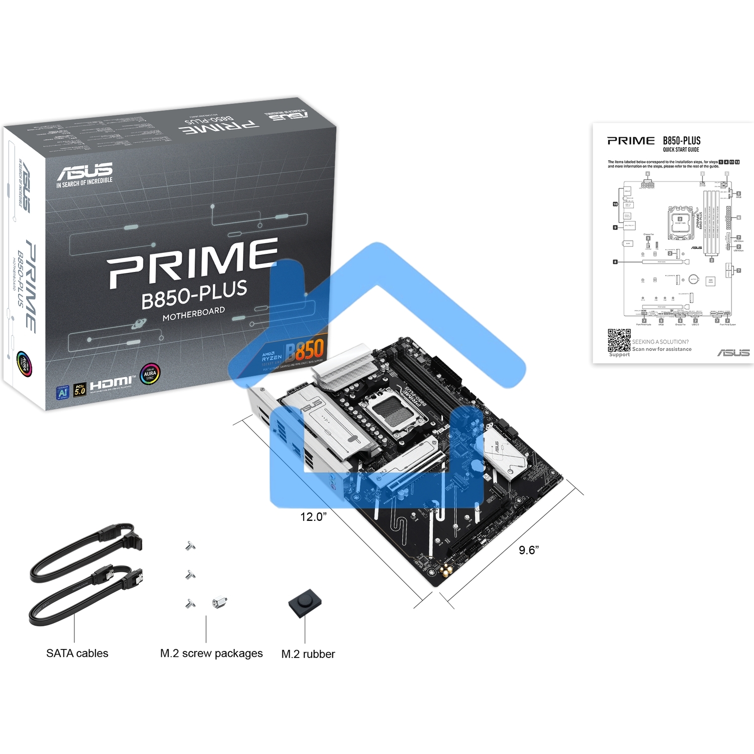 Материнская плата ASUS PRIME B850-PLUS, AM5, AMD B850, 4xDDR5, 4xSATA, 3xM.2, 1xPCIe 5.0 x16, 1xPCIe 4.0 x16, 1xDP, 1xHDMI, 1x2.5Gb LAN, 4xUSB-A 10Gbps, 1xUSB-C 10Gbps, 2xUSB-A 5Gbps, 2xUSB-A 2.0, 3x3.5 мм, 7.1, ATX