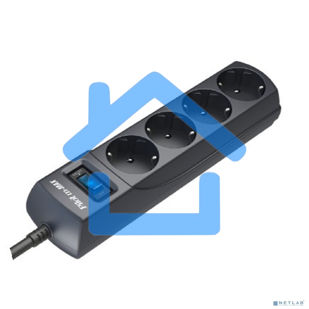 Сетевой фильтр ZIS Pilot m Max 4 розетки (евро с заземлением), 15А/3.3кВа, автомат, 3 м, черный Surge protector Pilot m Max 4 euro outlets, 15А/3.3кВа, 3m, black