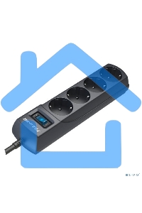 Сетевой фильтр ZIS Pilot m Max 4 розетки (евро с заземлением), 15А/3.3кВа, автомат, 3 м, черный Surge protector Pilot m Max 4 euro outlets, 15А/3.3кВа, 3m, black