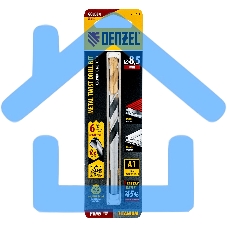 Сверло спиральное по металлу Denzel 8,5 x 117мм, Р6М5, Golden Tip, многогранная заточка