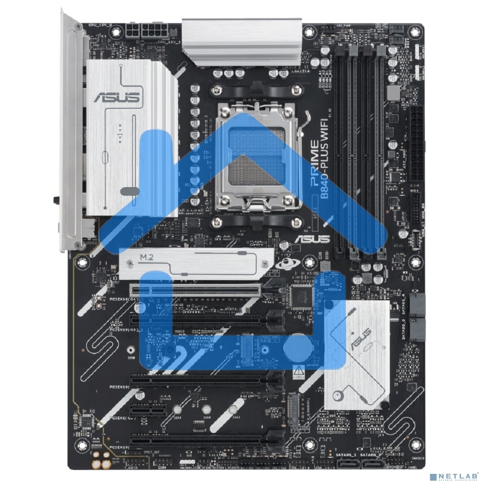 Материнская плата ASUS PRIME B840-PLUS WIFI, AM5, AMD B840, 4xDDR5, 4xSATA, 3xM.2, 1xPCIe 4.0 x16, 1xPCIe 3.0 x16, 2xPCIe 3.0 x16, 1xPCIe 3.0 x1, 1xDP, 1xHDMI, 1x 2.5Gb LAN, 8xUSB-A, 3x3.5 мм, 7.1, ATX