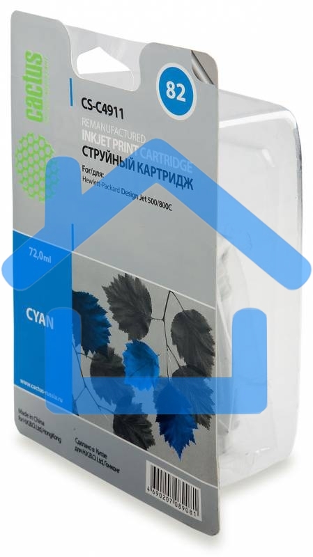 Картридж струйный Cactus CS-C4911 №82 голубой (72 ml) для HP Design Jet 500/800C