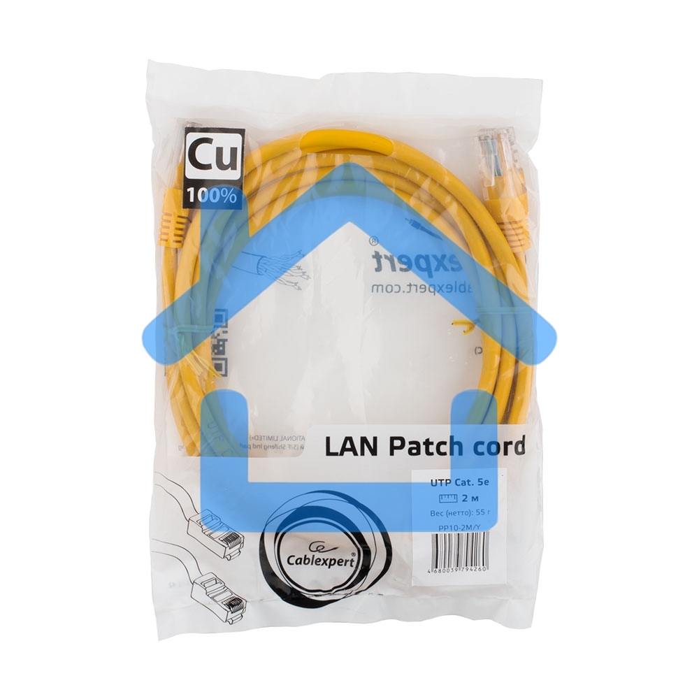 Патч-корд медный UTP Cablexpert PP10-2M/Y кат.5e, 2м, литой, многожильный (желтый)