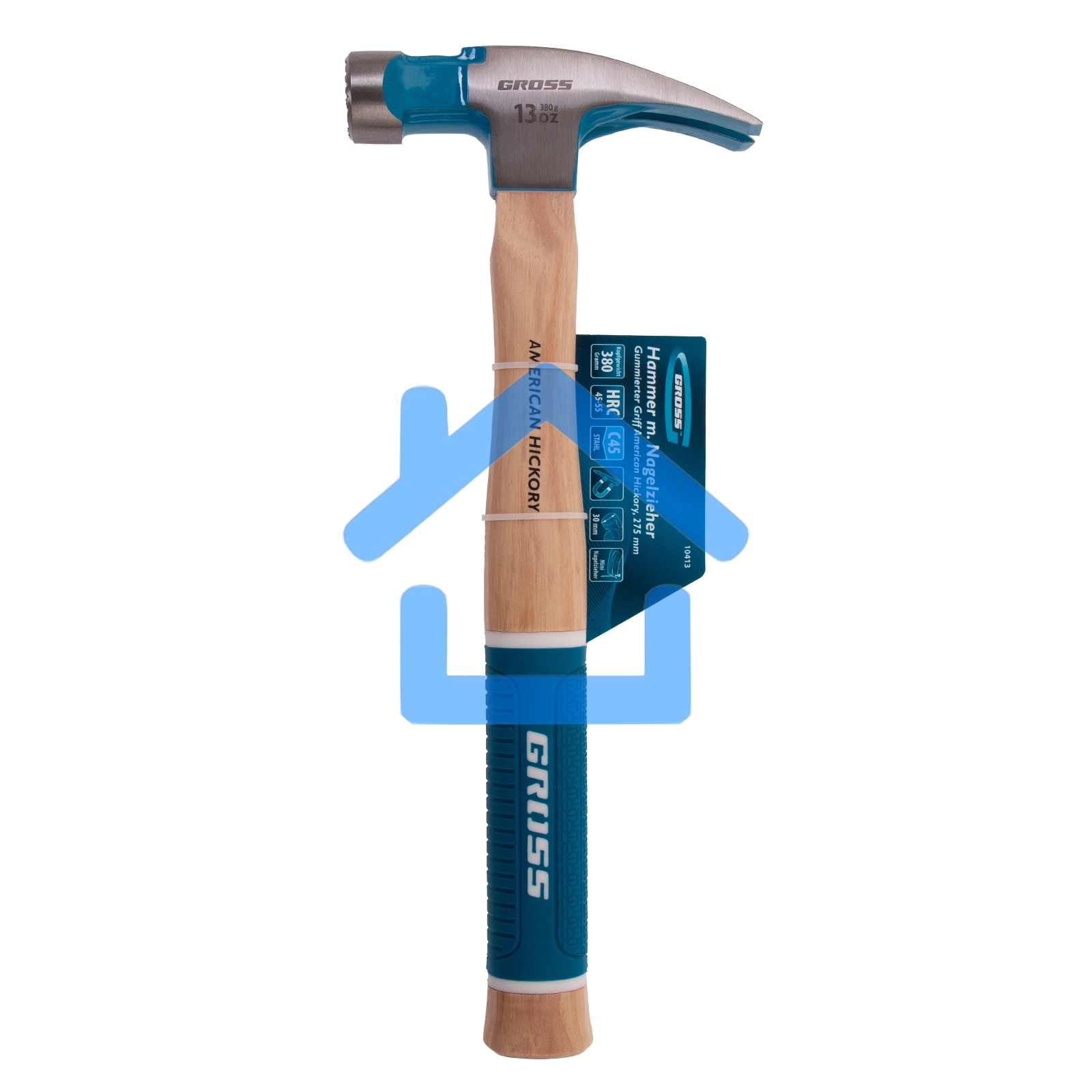 Молоток-гвоздодер, 380 г, угол 75, магнит, обрезиненная рукоятка AMERICAN HICKORY GROSS