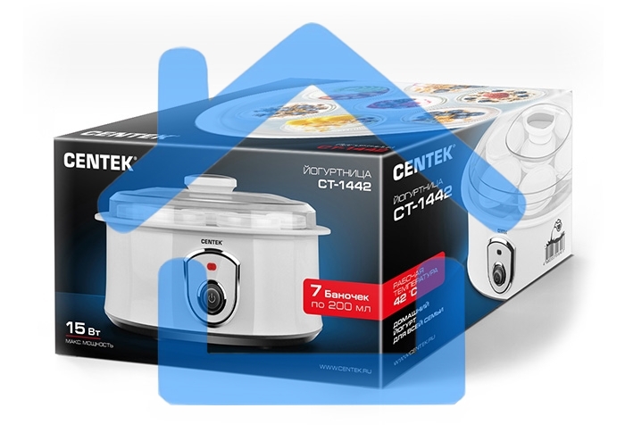 Йогуртница Centek CT-1442 15 Вт, 200 мл, емкостей - 7 шт, материал баночек - стекло, белый