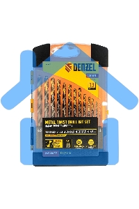 Набор сверл по металлу Denzel 1,5-6,5мм, Р6М5К8-TiN, Golden Tip, 13 шт 723006