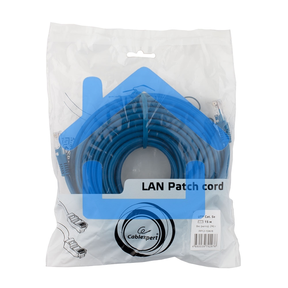 Патч-корд UTP Cablexpert PP12-15M/B кат.5e, 15м, литой, многожильный (синий)
