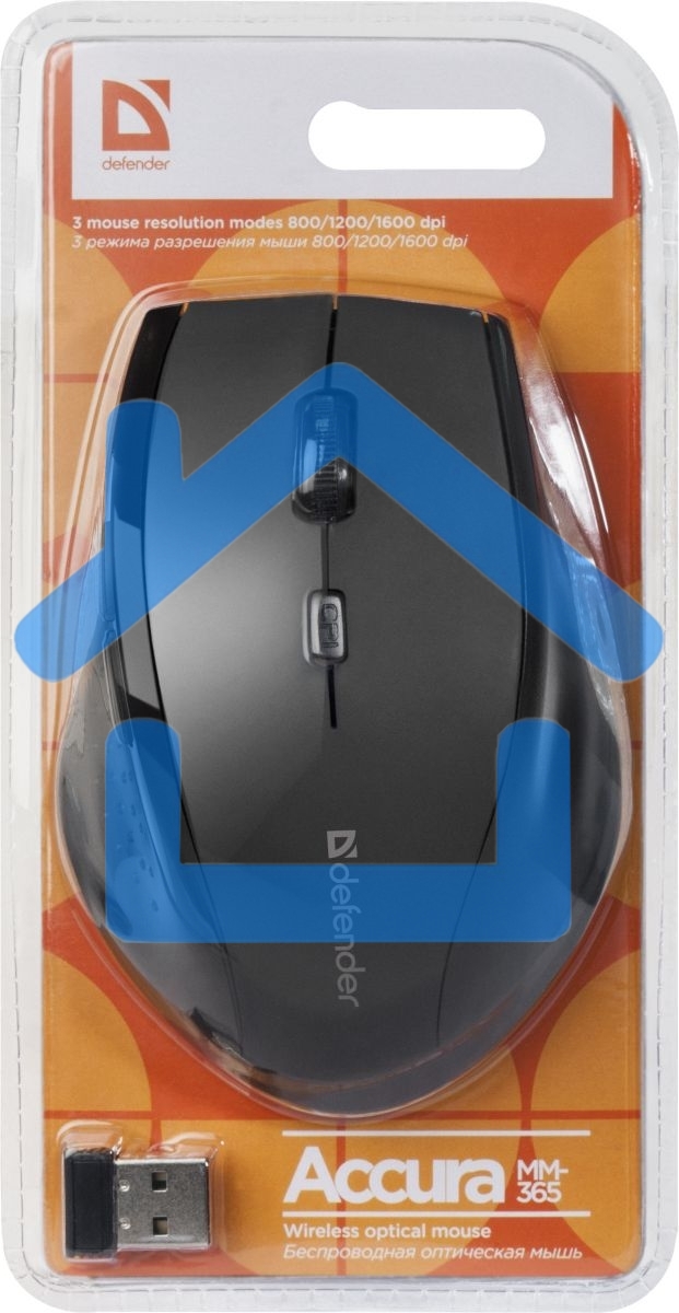 Мышь беспроводная Defender Accura MM-365 черный, 1600 dpi, радиоканал, USB, кнопки - 6