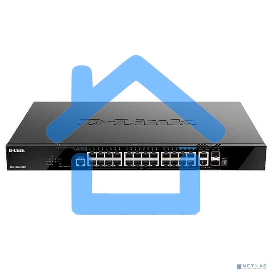 Коммутатор управляемый L3 стекируемый D-Link DGS-1520-28MP/A1A с 20 портами 10/100/1000Base-T, 4 портами 100/1000/2.5Gbase-T, 2 портами 10Gbase-T и 2 портами 10Gbase-X SFP+