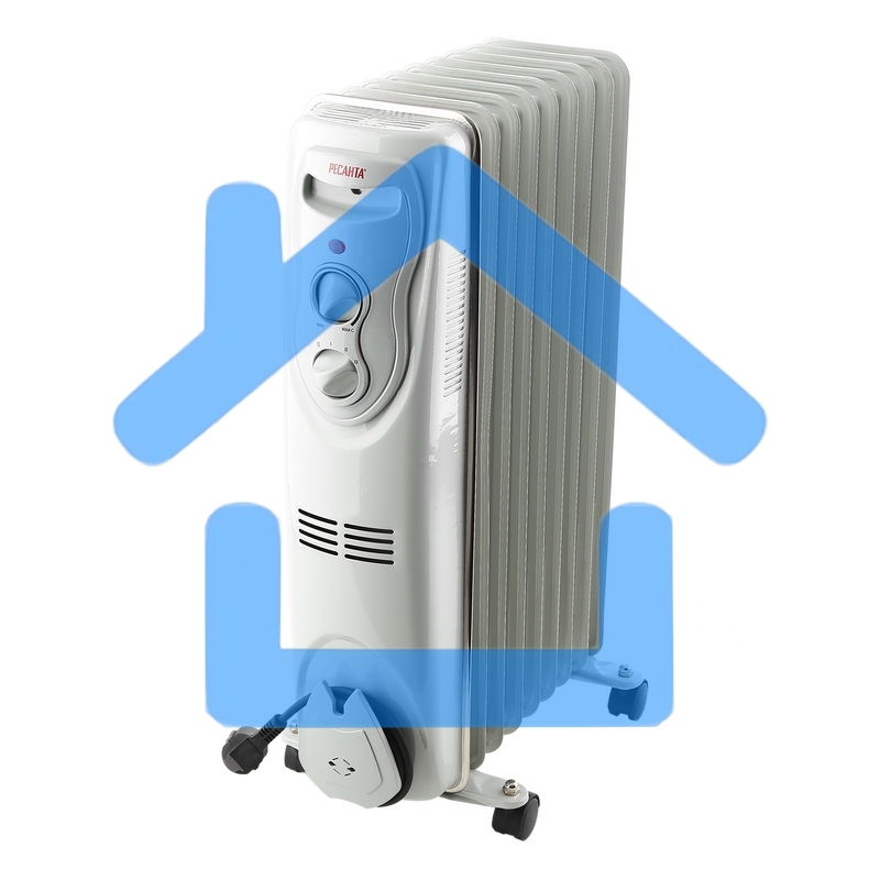 Обогреватель масляный Ресанта ОМ- 9Н (9 секций), белый, 2000 Вт, 20 м2, термостат 67/3/8