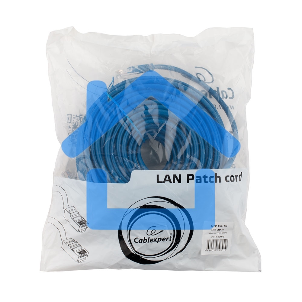 Патч-корд UTP Cablexpert PP12-20M/B кат.5e, 20м, литой, многожильный (синий)