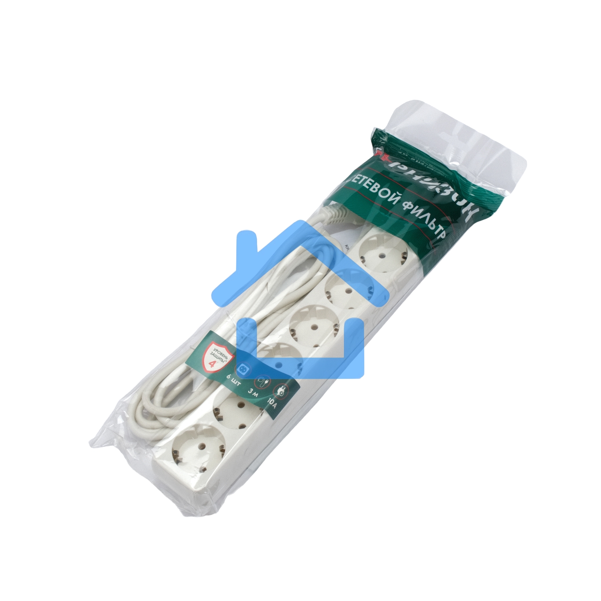 Сетевой фильтр Гарнизон ECL-6-W-3, 6р, 10А, 3м, ур.защиты 4, белый, пакет