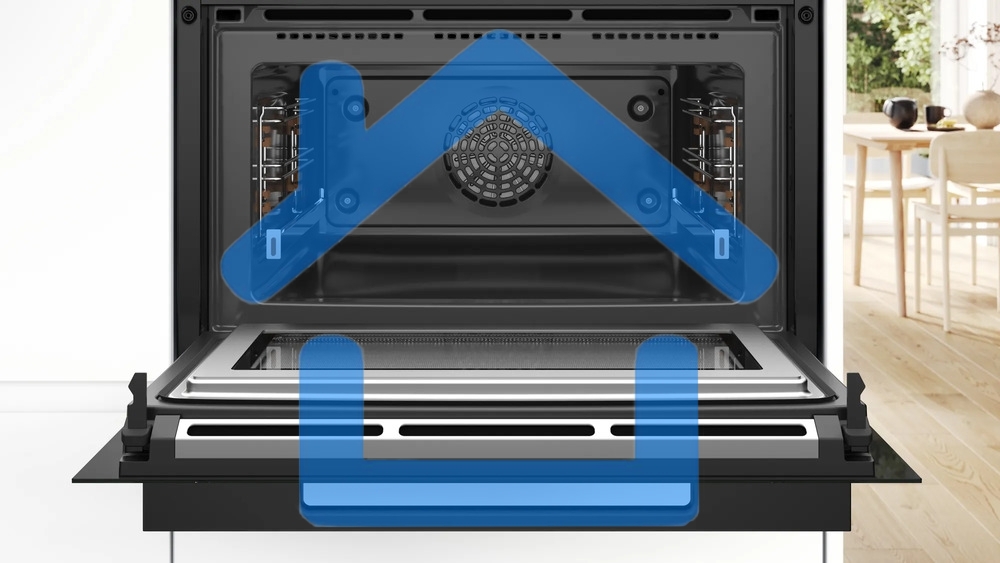 Встраиваемый духовой шкаф Bosch CMG978NB1 Accent line с микроволновой печью и 22 типами нагрева, 45.5x59.5x54.8 см, 45л, дисплей,инвертор,SoftClose и SoftOpen, Bosch Assist, черный. Телескопические направляющие 1 уровень,пиролитическая очистка,многоточечн