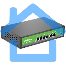 Коммутатор Digma DSP204F-2F-T80 DSP204F-2F-T80 V1 (L2) 6x100Мбит/с 4PoE 4PoE+ 80W неуправляемый