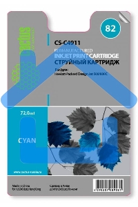 Картридж струйный Cactus CS-C4911 №82 голубой (72 ml) для HP Design Jet 500/800C