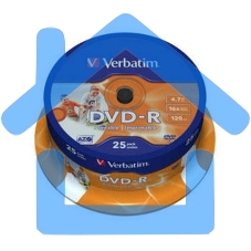 Диск DVD-R Verbatim 4.7Gb 16x Cake Box (25шт) Printable (43538)