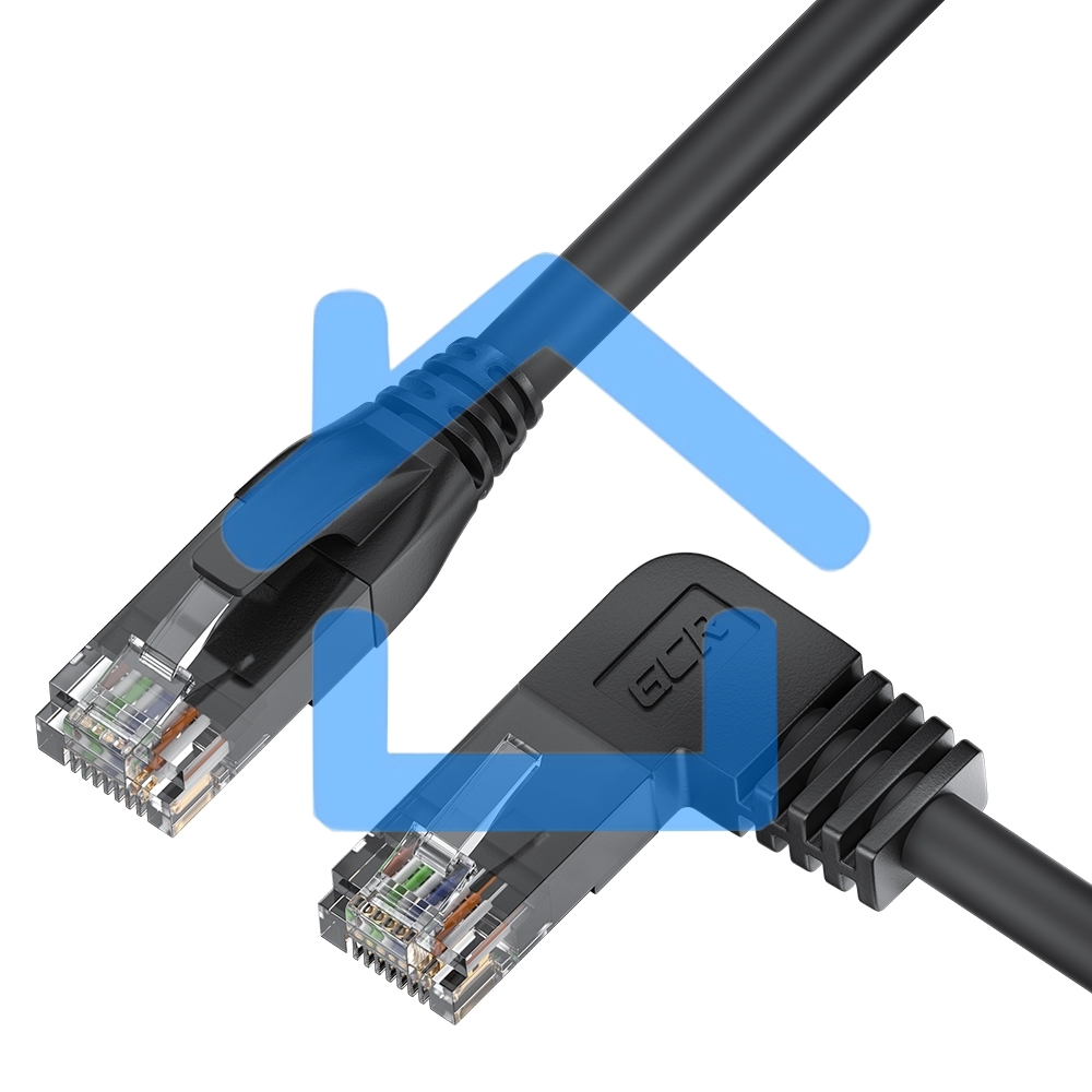 Патч-корд GCR прямой 2.0m UTP кат.5e, черный, левый угол, литой, ethernet high speed, RJ45, T568B, GCR-53151