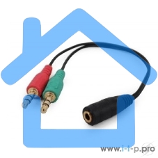 Кабель аудио сигнала Cablexpert, Jack3.5 нушники + 3.5 микрофон-> Jack3.5 4pin, длина 20см, черный