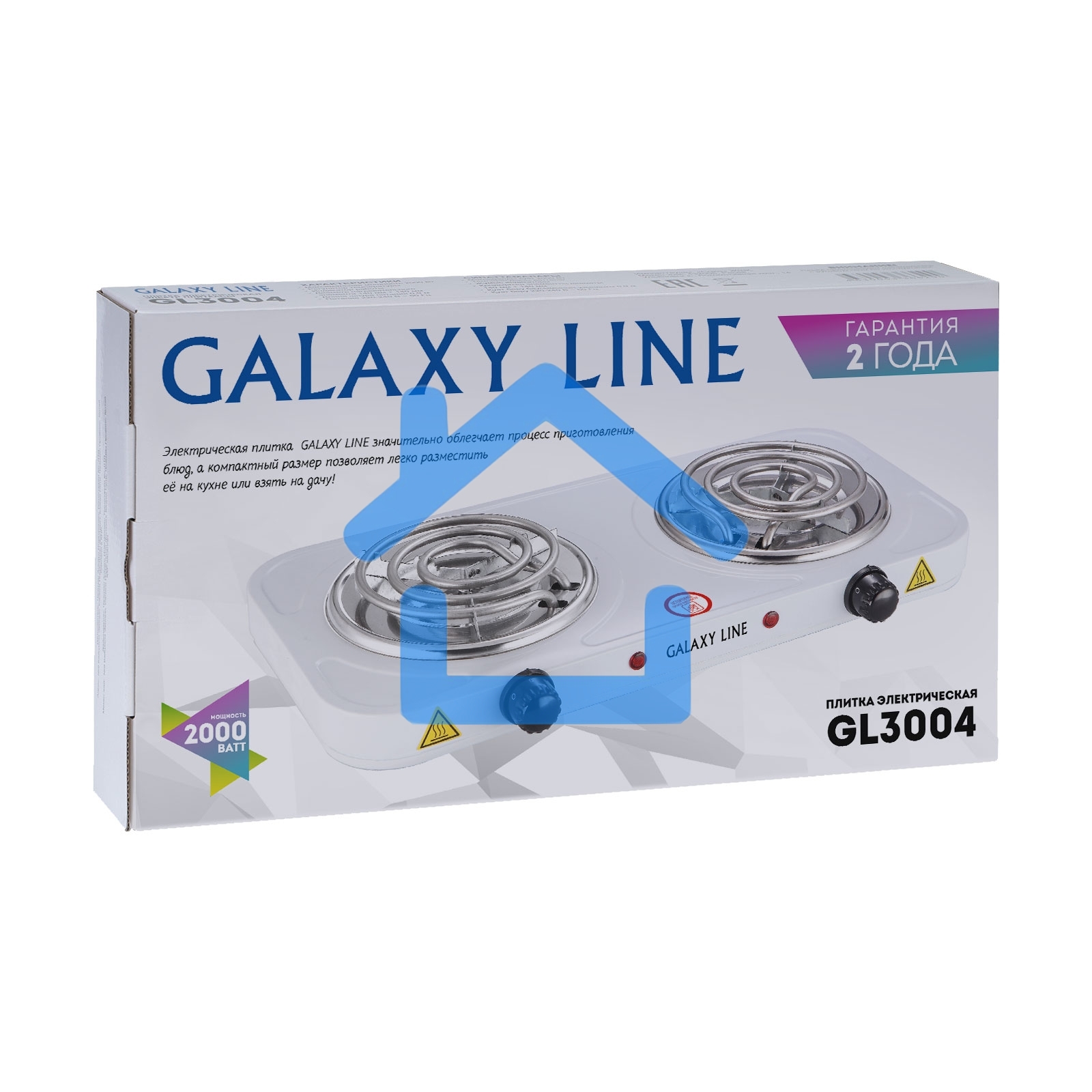 Электрическая плитка Galaxy Line GL 3004, белый, электрическая, 2000 Вт (1000Вт+1000Вт)