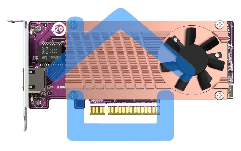 Сетевая карта QNAP QM2-2P10G1Tb Marvell AQC113C PCIe Gen3 x8, Dual M.2 2280 PCIe Gen3 x4 NVMe, LAN 1x10GbASE-T 10GbE, Low-profile bracket pre-loaded, Low-profile flat and Full-height are bundled