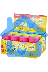 Точилка для карандашей ручная Deli ER00300 PoP, 2 отверстия, пластик, ассорти, дисплей
