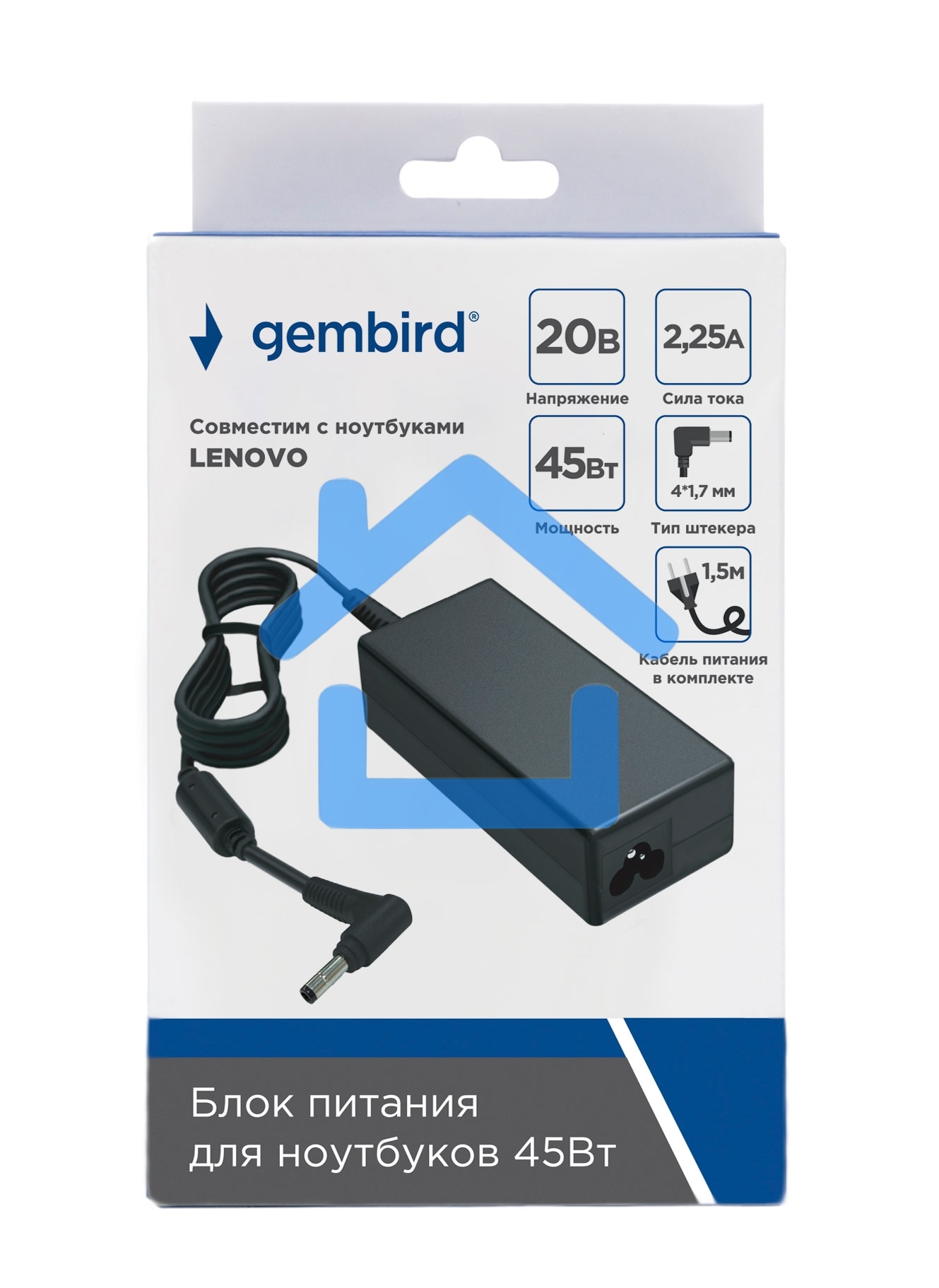 Блок питания Gembird для ноутбуков Lenovo NPA-AC30, 20В/2.25А, 45Вт, штекер 4х1,7мм